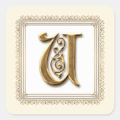 レターU -金ゴールドとレースクラシックのフォーマルシ結婚ール スクエアシール (正面)
