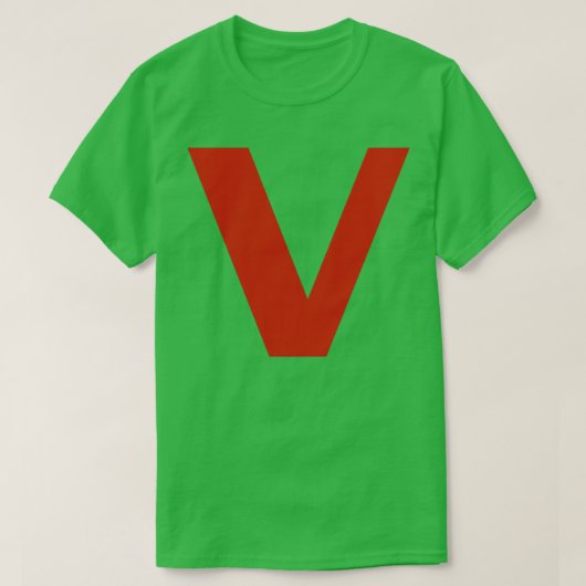 レターvの赤文字ミニマルタイポグラフィ tシャツ (デザイン正面)