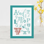 レターVイニシャル名アルファベット誕生日ティール（緑がかった色）&赤 カード (黄色い花)