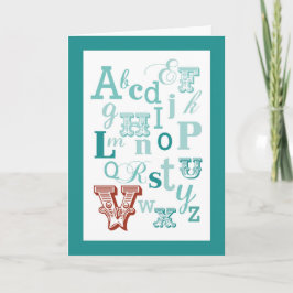 レターVイニシャル名アルファベット誕生日ティール（緑がかった色）&赤 カード