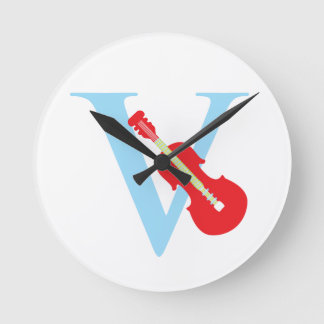 レターVイニシャル時計 ラウンド壁時計