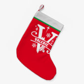 レターVクリスマスモノグラムイニシャル名レッドホワイト スモールクリスマスストッキング (正面 (吊り時))