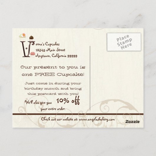 レターVハッピーバースデーカップケーキビジネスポストカード ポストカード (裏面)