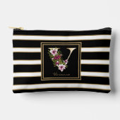 レターVフローラモノグラム白黒金ゴールドストライプ アクセサリーポーチ (正面)