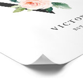 レターVモノグラムウォーターカラーピーチ花模様子供部屋 ポスター (角)