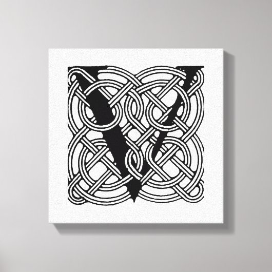 レターVヴィンテージケルト結び目模様モノグラム キャンバスプリント (正面)