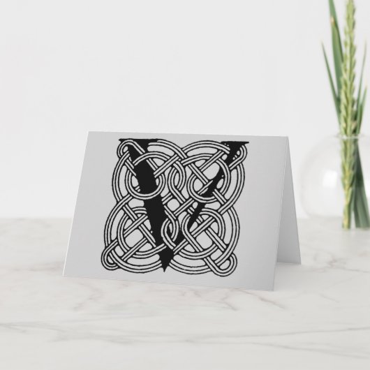 レターVヴィンテージケルト結び目模様モノグラム ノートカード (正面)