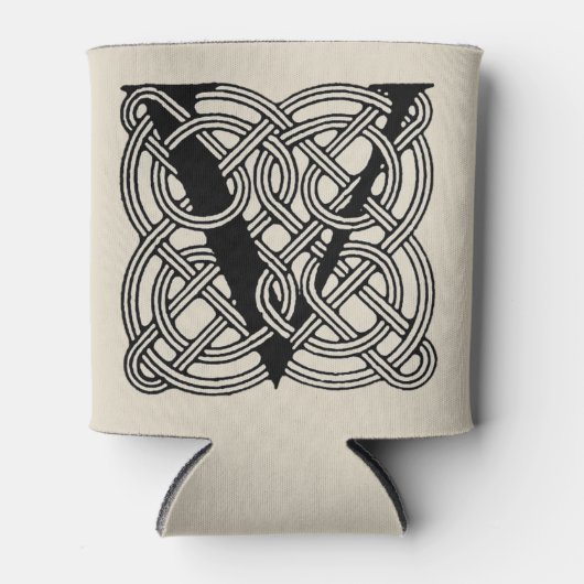 レターVヴィンテージケルト結び目模様モノグラム 缶クーラー (正面)