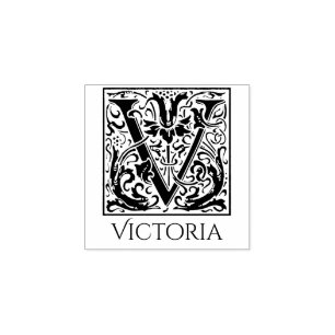 レターVヴィンテージ最初のレター(名前をカスタムする付き) ラバースタンプ