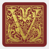 レターV先頭文字フェイク金ゴールド赤 スクエアシール (正面)