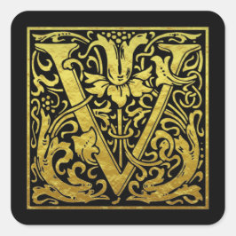 レターV先頭文字フェイク金ゴールド黒 スクエアシール