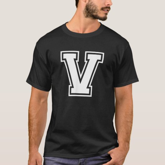 レターV名前イニシャルVarsityアルファベットモノグラム Tシャツ (正面)