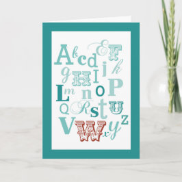 レターWイニシャル名アルファベット誕生日ティール（緑がかった色）&赤 カード