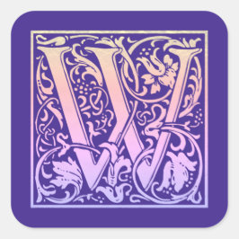 レターWカラフルヴィンテージ最初の文字のグラデーション スクエアシール