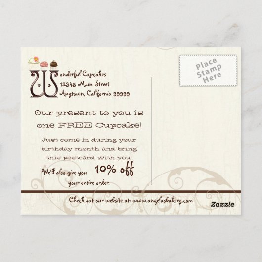 レターWハッピーバースデーカップケーキビジネスポストカード ポストカード (裏面)