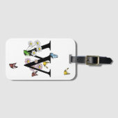 レターWフローラバタフライモノグラムイニシャル ラゲッジタグ (正面横)