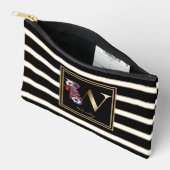 レターWフローラモノグラム白黒金ゴールドストライプ アクセサリーポーチ (見開き)