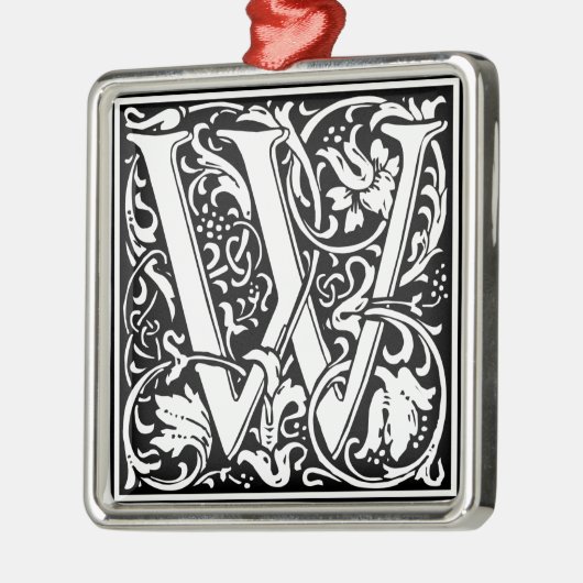 レターW中世モノグラムヴィンテージイニシャル メタルオーナメント (左)
