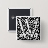 レターW中世モノグラムヴィンテージイニシャル 缶バッジ (正面&裏面)