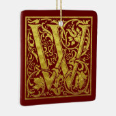 レターW先頭文字フェイク金ゴールド赤 セラミックオーナメント (右)