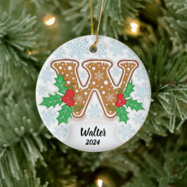 レターW名前をカスタムするモノグラムクリスマス セラミックオーナメント
