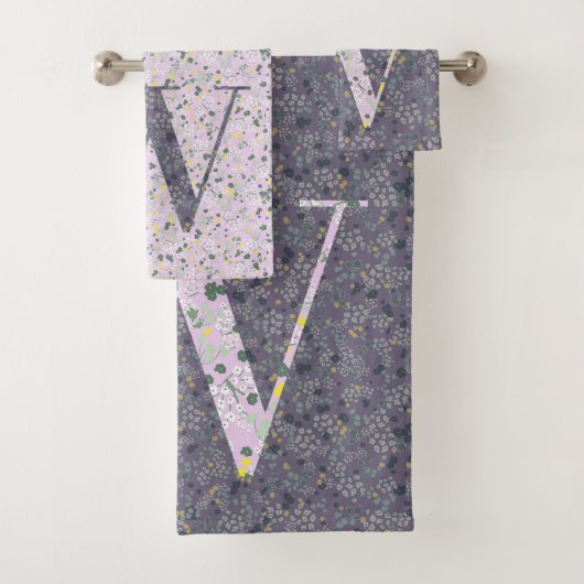 レターW小さな花パープル バスタオルセット (インサイチュ)