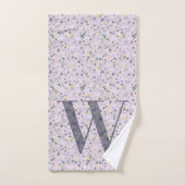 レターW小さな花パープル バスタオルセット (ハンドタオル)