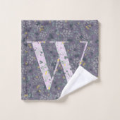 レターW小さな花パープル バスタオルセット (ウォッシュタオル)