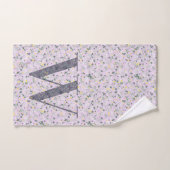 レターW小さな花パープル バスタオルセット (ハンドタオル)