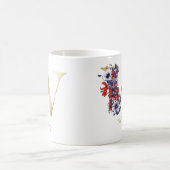 レターW金ゴールドモノグラムレッドホワイトパープルフローラ コーヒーマグカップ (中央)