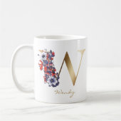 レターW金ゴールドモノグラムレッドホワイトパープルフローラ コーヒーマグカップ (左)