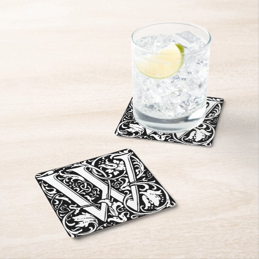 レターW 中世 メディアバル モノグラム アート ノウベル スクエアペーパーコースター (インサイチュ)