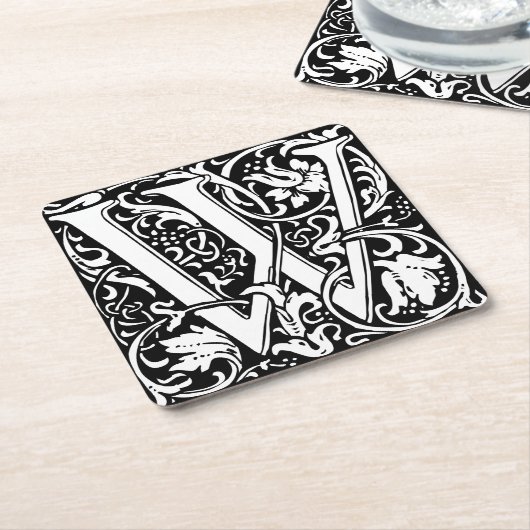 レターW 中世 メディアバル モノグラム アート ノウベル スクエアペーパーコースター (アングル)