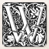 レターW 中世 メディアバル モノグラム アート ノウベル スクエアペーパーコースター (正面)