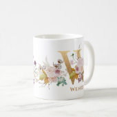 レターW -金ゴールドフローラ名姉妹同僚の友人 コーヒーマグカップ (正面右)