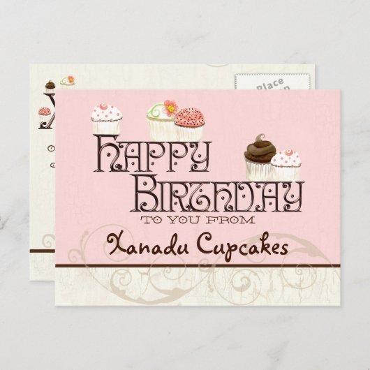 レターXハッピーバースデーカップケーキビジネスポストカード ポストカード (正面/裏面)
