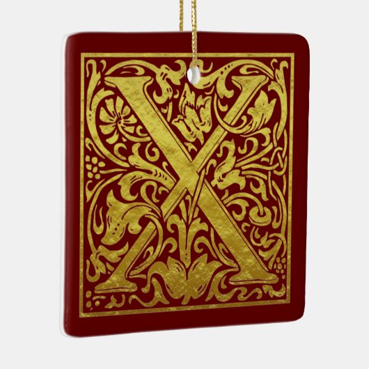 レターX先頭文字フェイク金ゴールド赤 セラミックオーナメント (右)