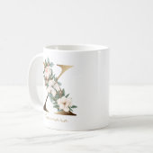 レターX金ゴールドモノグラムホワイト赤面オレンジフローラ コーヒーマグカップ (正面左)