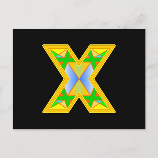 レターX黄色アウトライン（ミニ緑） X 4 ポストカード (正面)