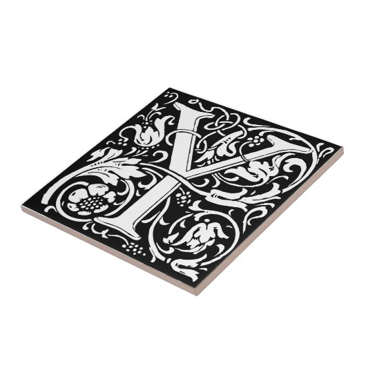 レターYアールヌーボー白黒タイル タイル (側面)
