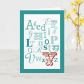 レターYイニシャル名アルファベット誕生日ティール（緑がかった色）&赤 カード (黄色い花)