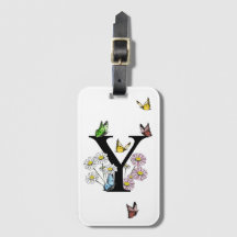 レターYフローラバタフライモノグラムイニシャル