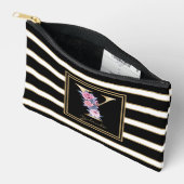 レターYフローラモノグラム白黒金ゴールドストライプ アクセサリーポーチ (見開き)