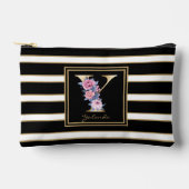 レターYフローラモノグラム白黒金ゴールドストライプ アクセサリーポーチ (正面)