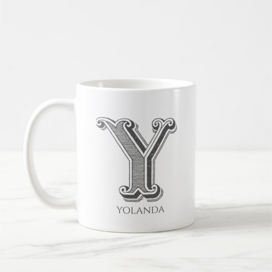 レターYモノグラムモダン名 コーヒーマグカップ (左)