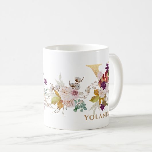 レターY -金ゴールドフローラ名姉妹同僚の友人 コーヒーマグカップ (正面右)