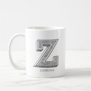 レターZグレーモノグラムモダン名 コーヒーマグカップ