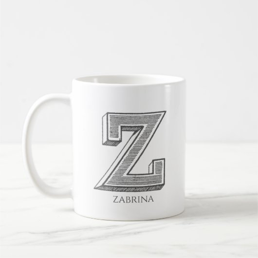 レターZグレーモノグラムモダン名 コーヒーマグカップ (左)