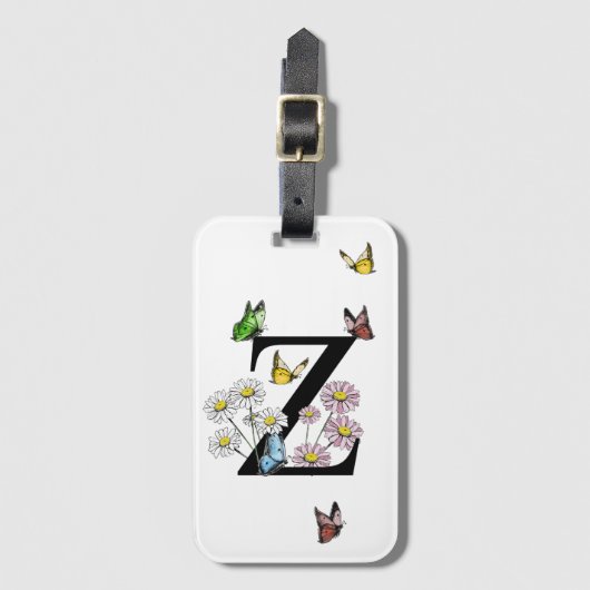 レターZフローラバタフライモノグラムイニシャル ラゲッジタグ (正面縦)