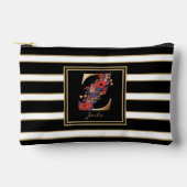 レターZフローラモノグラム白黒金ゴールドストライプ アクセサリーポーチ (正面)